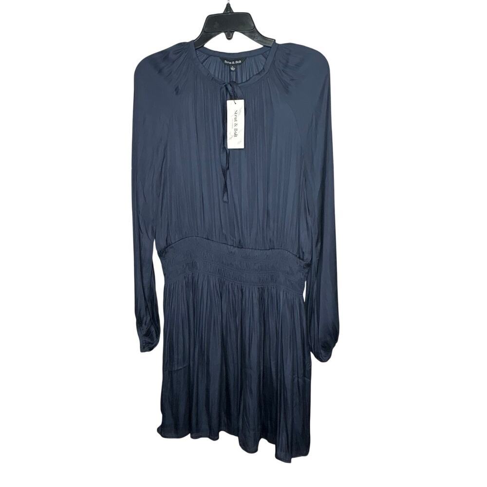 Strut & Bolt Navy Blue Dance the Night Away Satin Silky Dress Size Large New